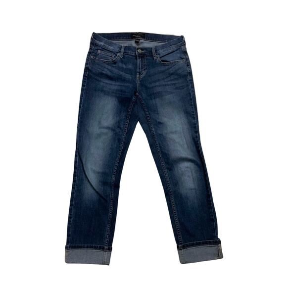 Banana Republic Girlfriend Jeans Size 26 / 2 Crop Cuffed Ankle Length Dark Wash - Picture 3 of 13